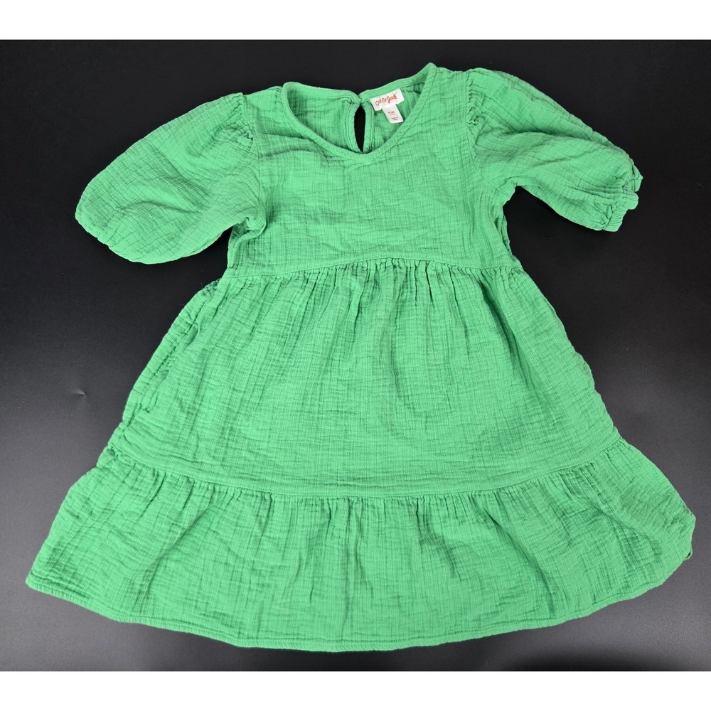 Cat & Jack Girls Green Cotton Gauze Tiered Babydoll Dress Size M 8 Puff Sleeve